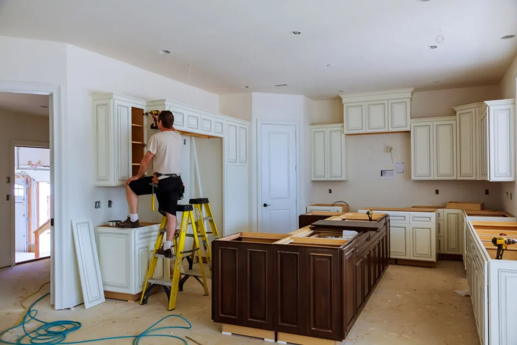 Kitchen cabinet installation in progress